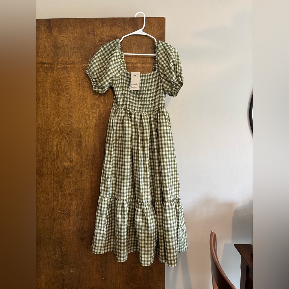 Green Gingham Puff Sleeve Dress